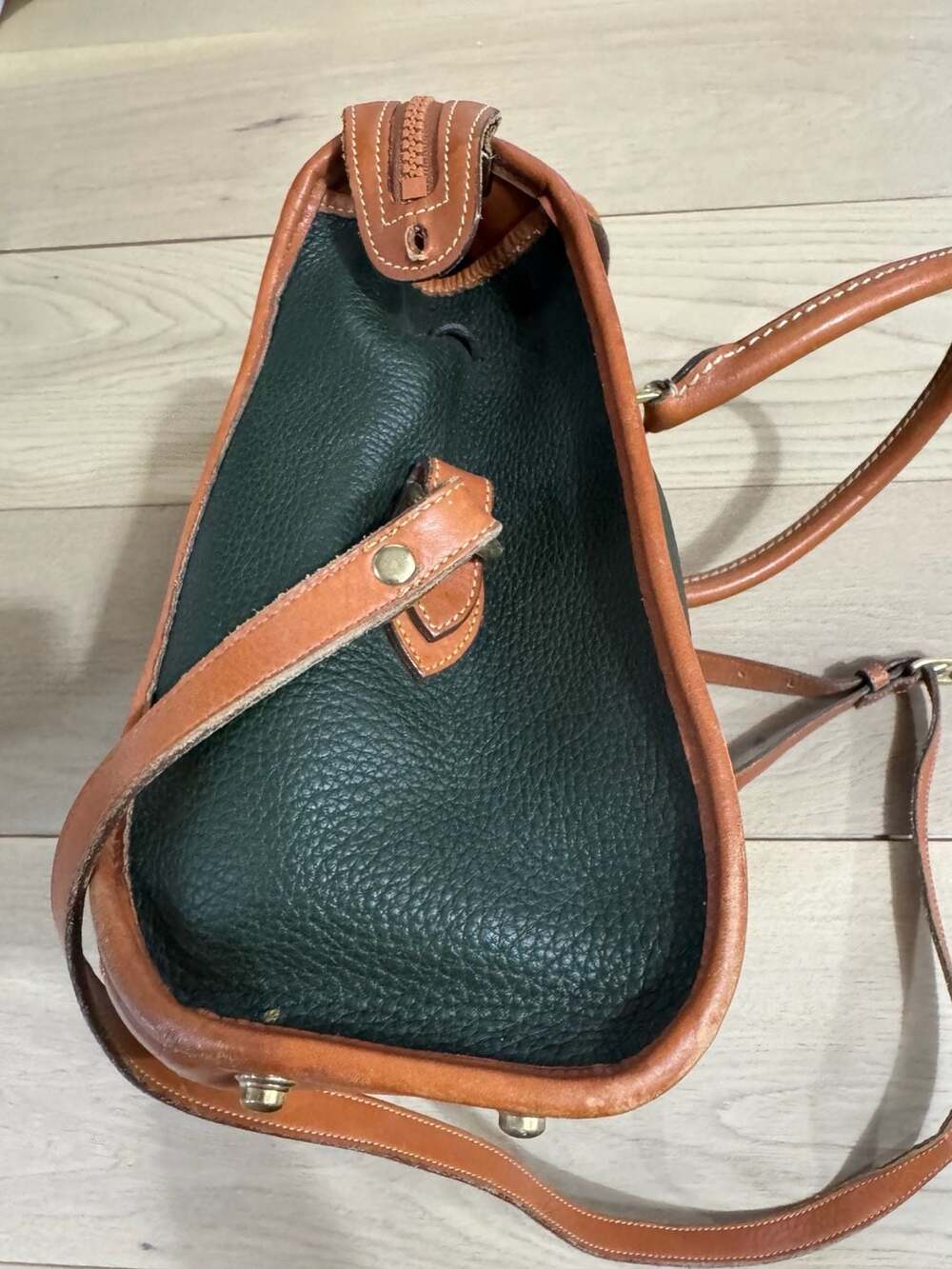 Vintage Dooney & Bourke All-Weather Leather Satchel Bag Green and Tan - Picture 8 of 15